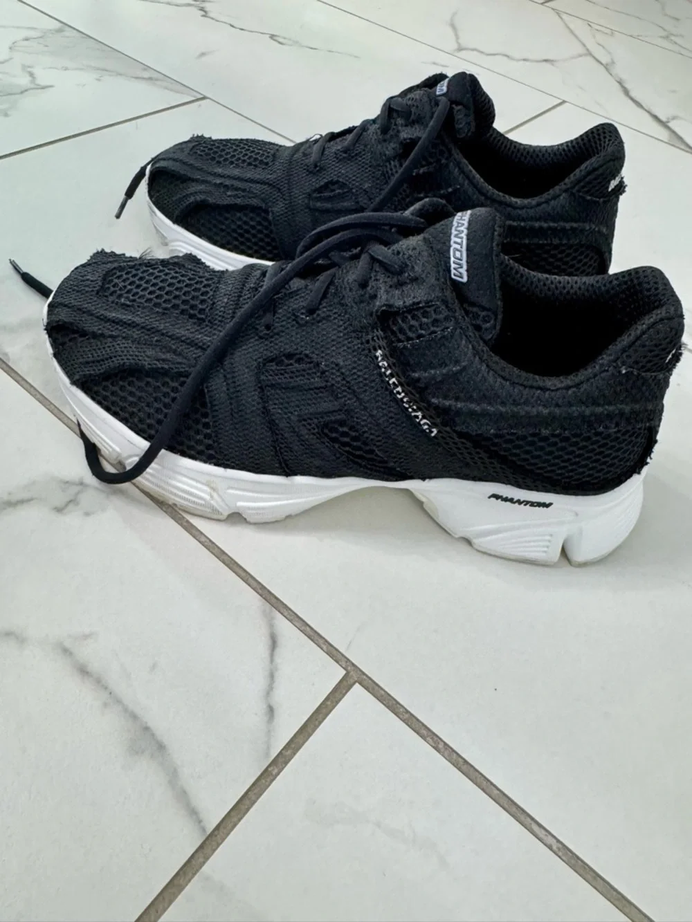 Balenciaga Black Mesh Sneakers with White Sole and Logo Heel - Picture 2 of 5